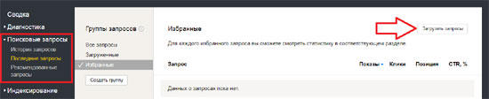загрузка запросов в Яндекс.Вебмастере